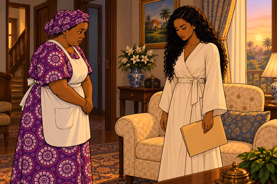Amaka stands in silence.