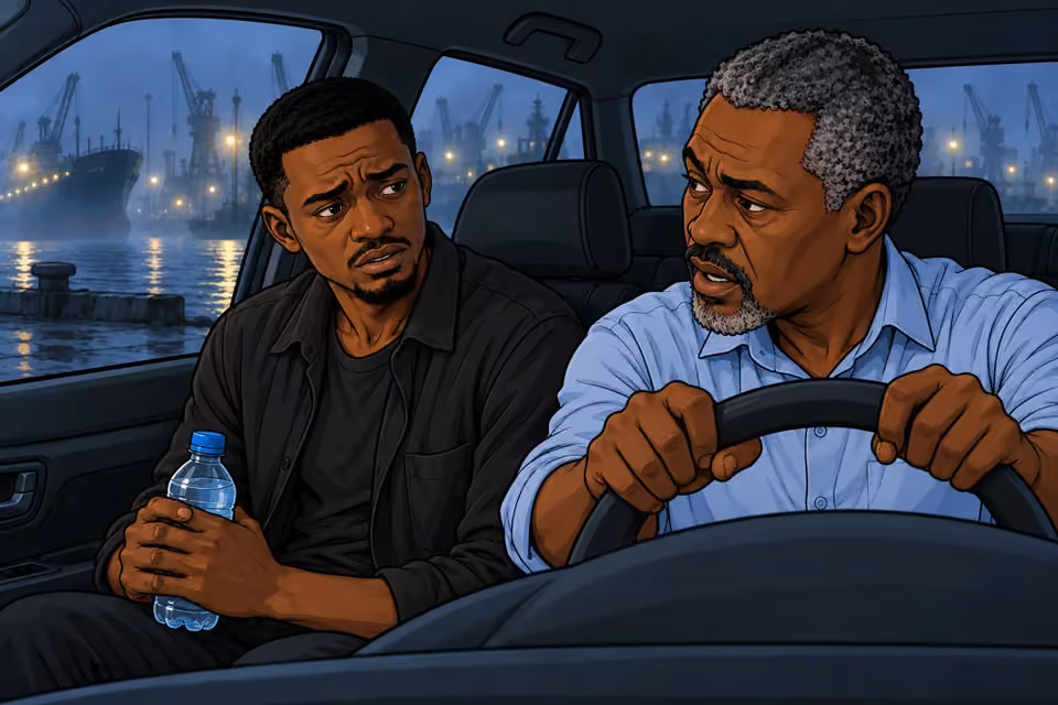 Musa keeps his hands on the wheel as he asks Moses to tell him everything.