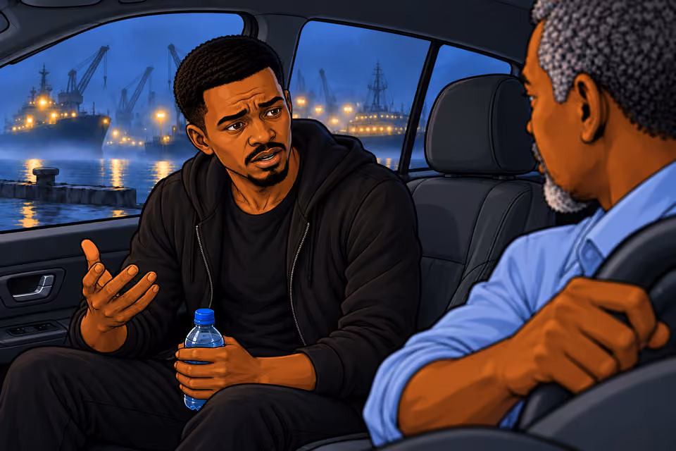 Cartoon illustration: The passenger describes receiving the small paper bag.