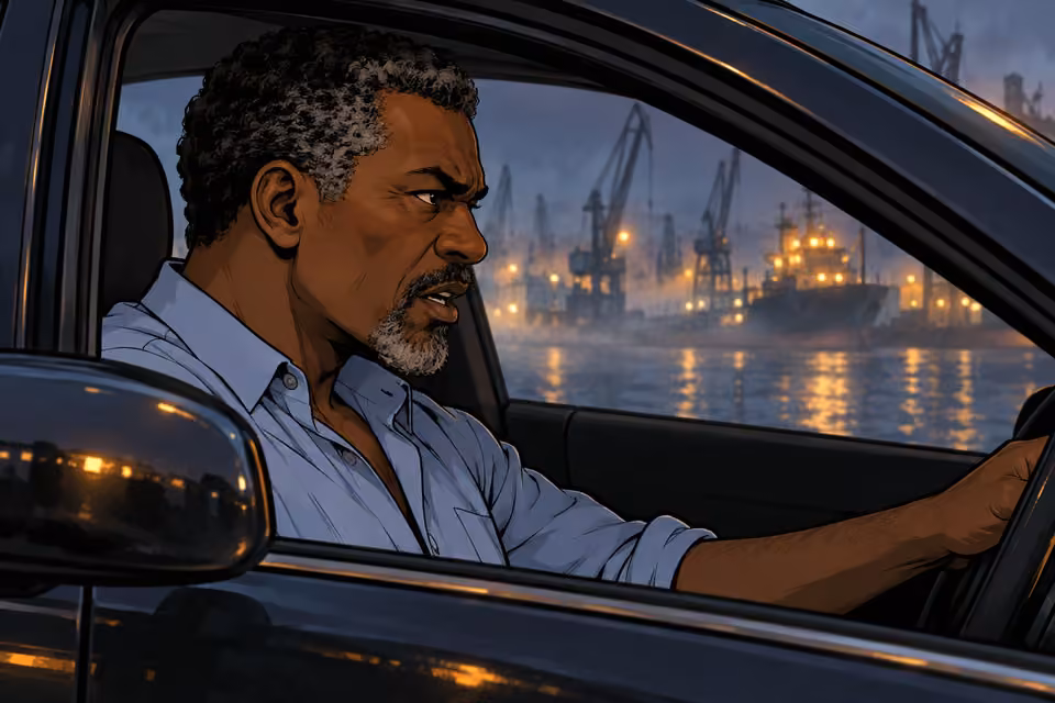 Cartoon illustration: Musa confronts the passenger about trying to flee.