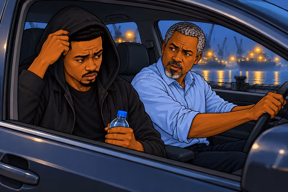 Cartoon illustration: Musa's passenger is revealed as a volunteer decoy.