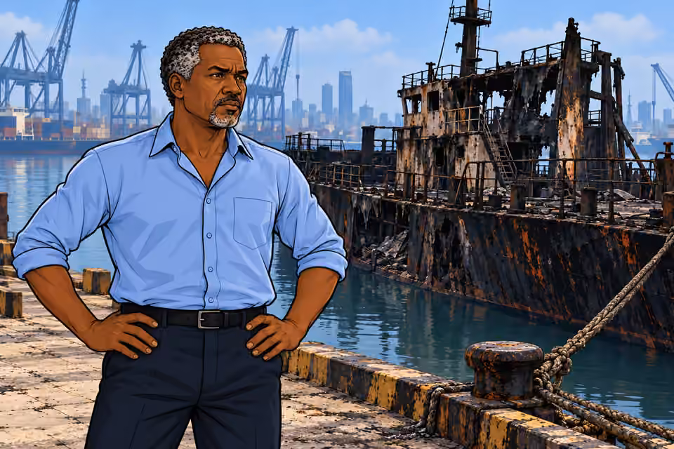 Cartoon illustration: Musa knows the destruction has not defeated his plan.