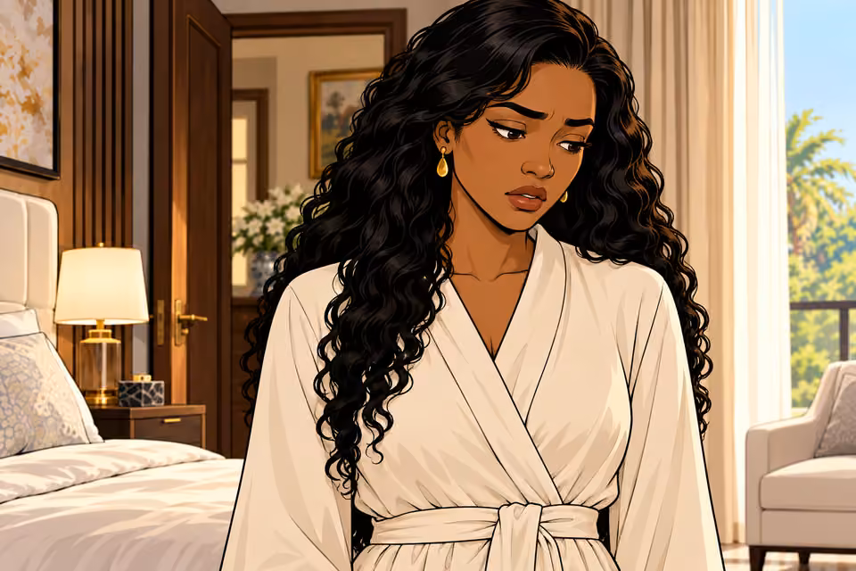 Cartoon illustration: Amaka quietly confirms her sleepless night.