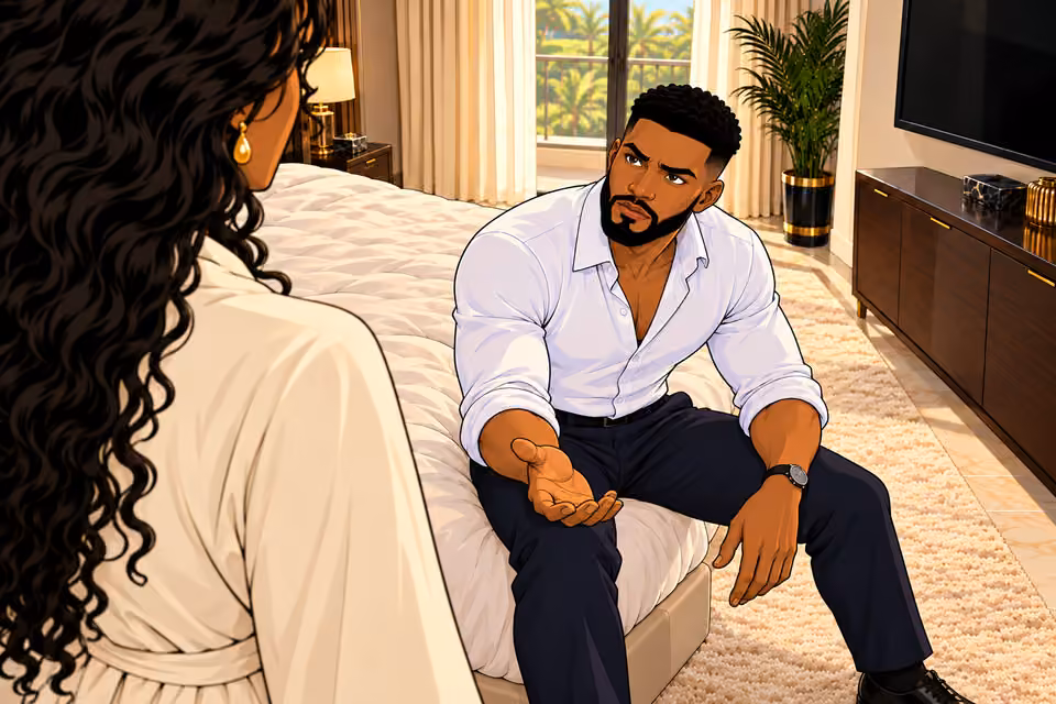 Cartoon illustration: Chuka asks Amaka to prove that she is different.