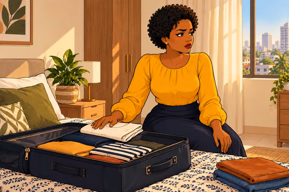 Cartoon illustration: Uju feels she can no longer stay in Lagos.