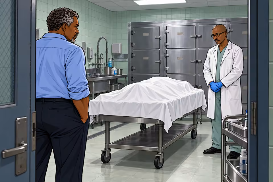 Musa visits the hospital morgue to examine another body.