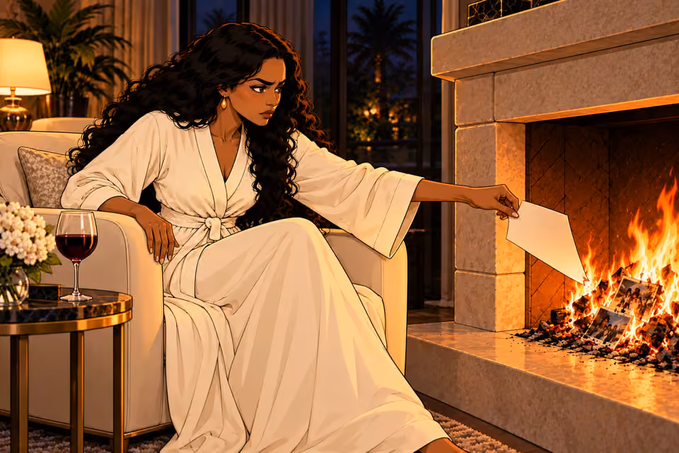 Amaka adds one final item to the flames.