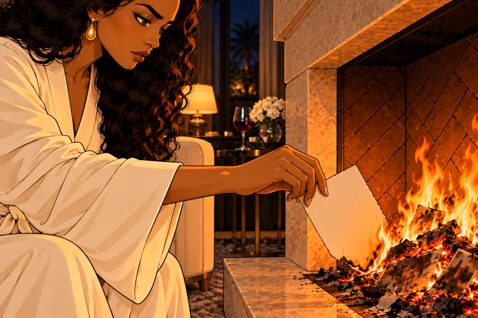 The last page of Agnes's secret journal enters the fire.