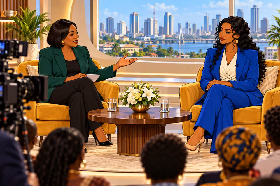 Amaka is introduced as an ambassador on morning television.