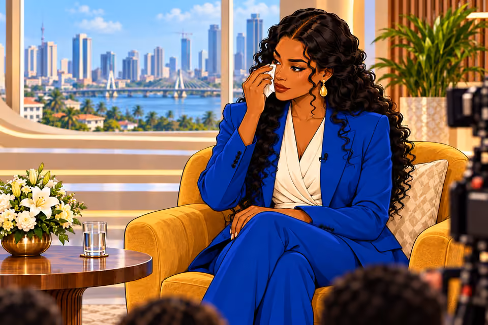 Amaka sheds tears during the interview.