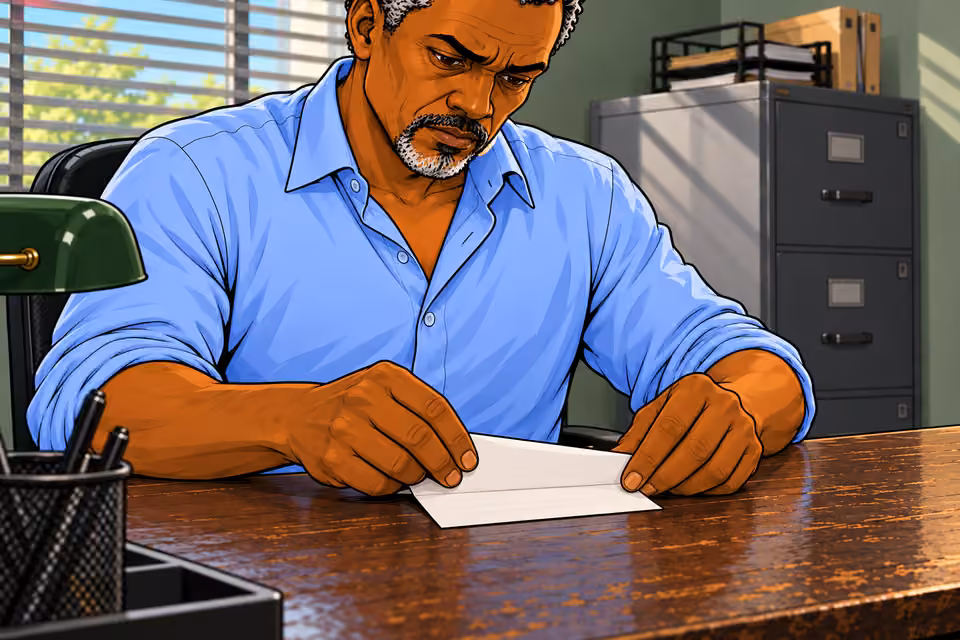 Musa folds the note once.