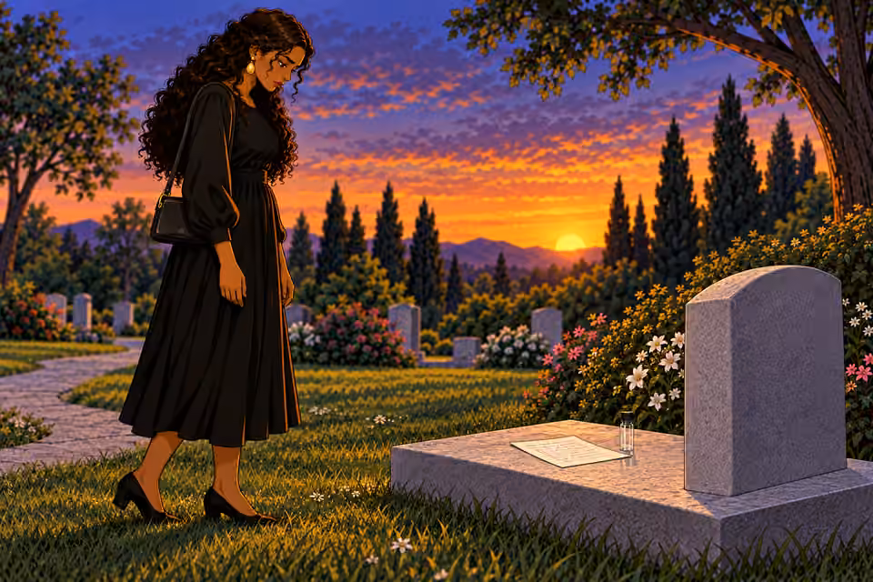 Amaka steps back from the headstone.