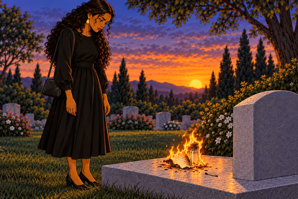 Amaka watches the page and vial in the flames.