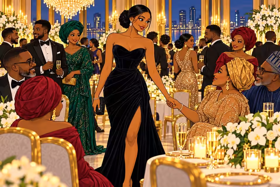 Amaka greets donors in a black velvet gown at the foundation gala.
