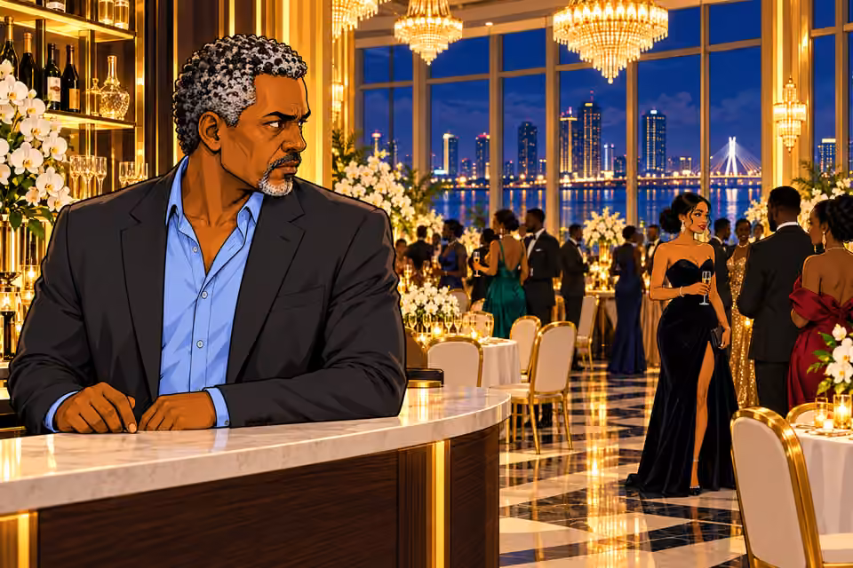 Musa watches from the open bar.