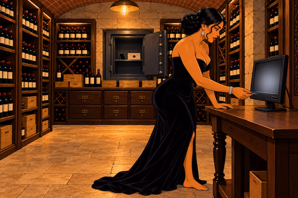 Cartoon illustration: Amaka inserts the memory card into the nearby monitor.