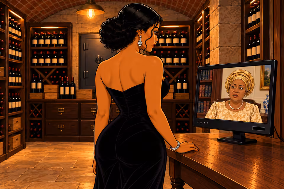 Cartoon illustration: Agnes speaks to someone off camera in the recording.