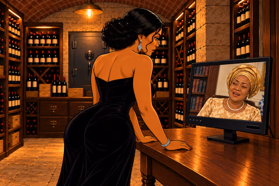 Cartoon illustration: The camera shakes while Agnes laughs softly.