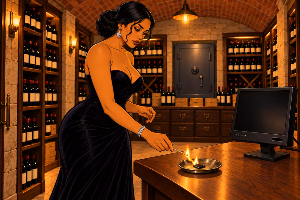 Cartoon illustration: Amaka sets the memory card on fire.