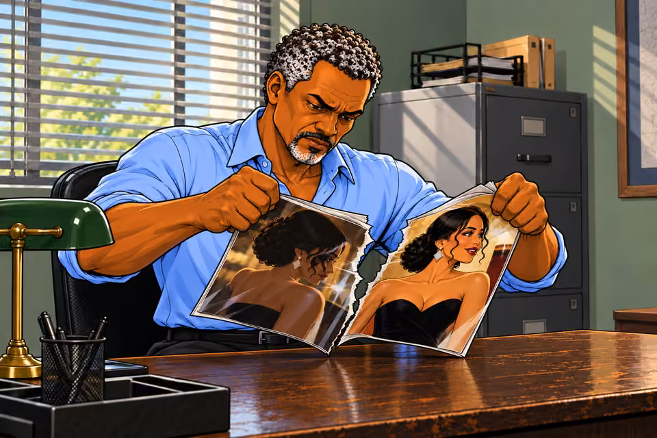 Cartoon illustration: Musa tears the article in half.