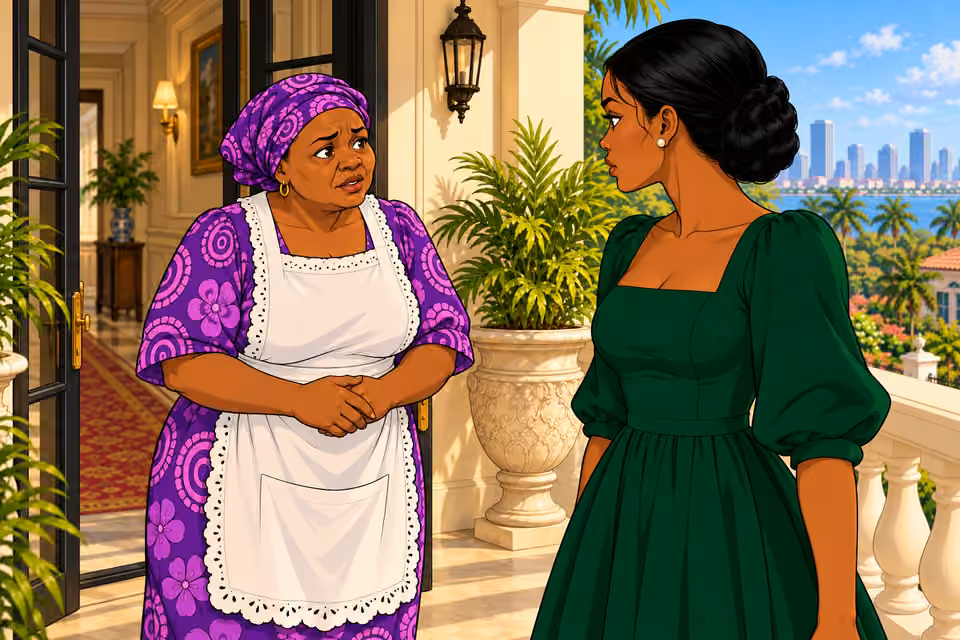 Cartoon illustration: Mama Tutu announces a visitor.