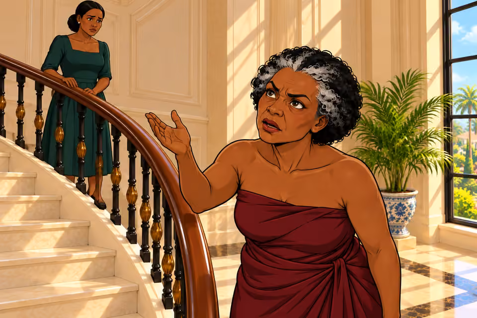 Cartoon illustration: Oluchi reminds Amaka who raised her.