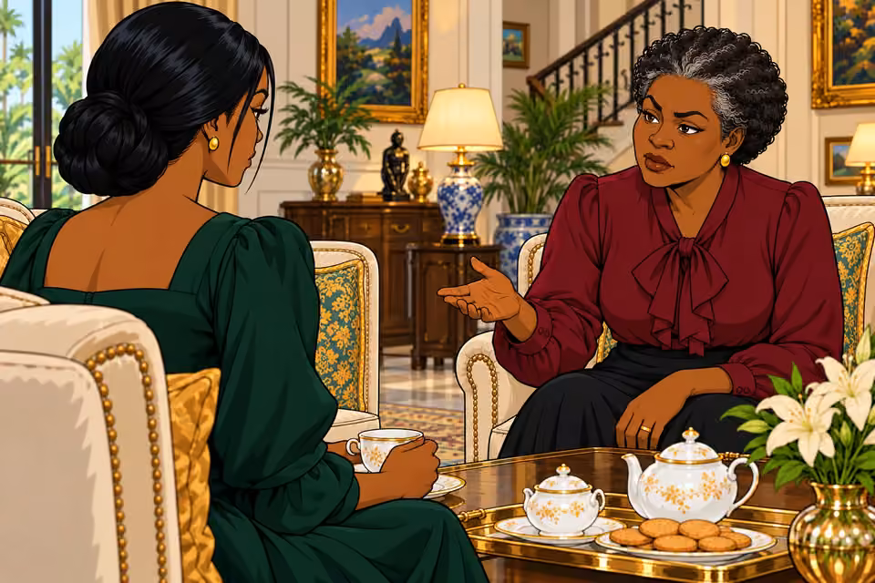 Oluchi calmly reminds Amaka of the past across the tea table.