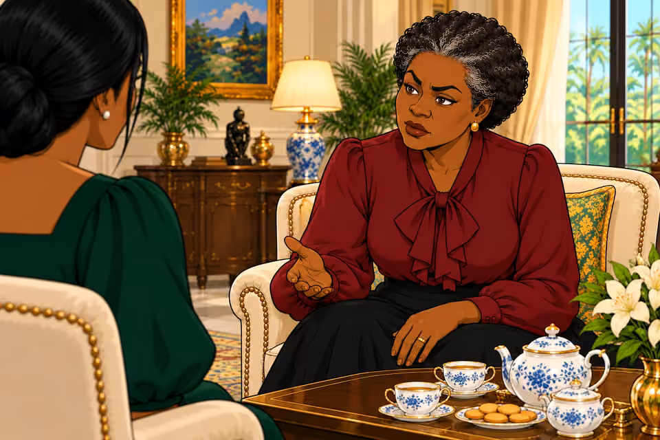 Cartoon illustration: Oluchi tells Amaka she was not born of Agnes.
