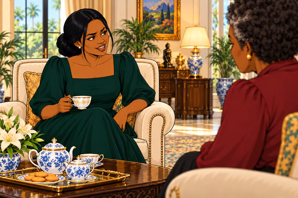 Cartoon illustration: Amaka laughs at the resemblance in their actions.