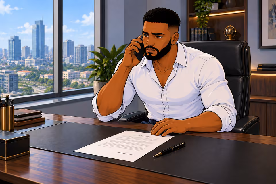 Cartoon illustration: Chuka answers the call.