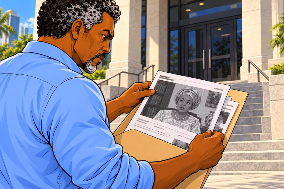 Cartoon illustration: The folder contains printouts from Agnes’s recording.