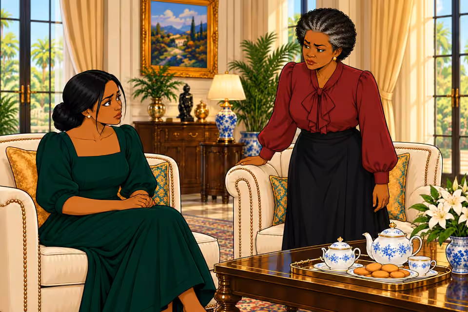 Cartoon illustration: Oluchi says she expected a daughter and found a fortress.