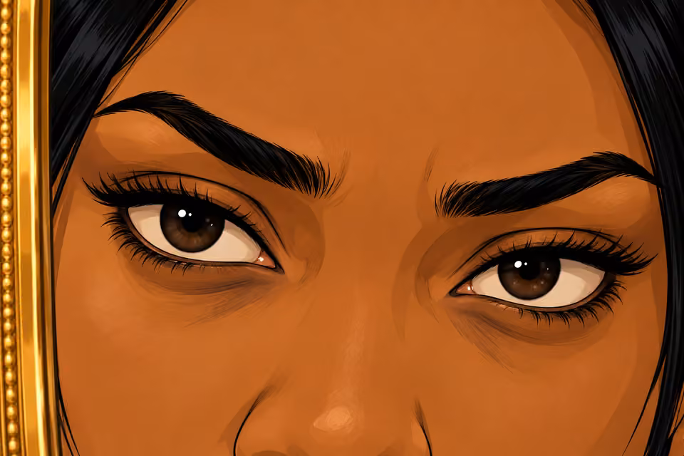 Cartoon illustration: Her gaze remains unbroken.