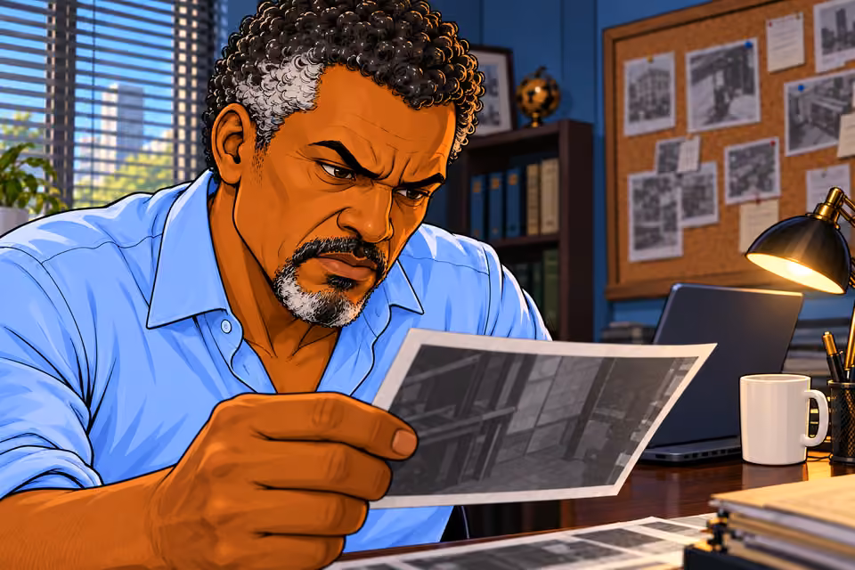 Cartoon illustration: Musa squints at the evidence.
