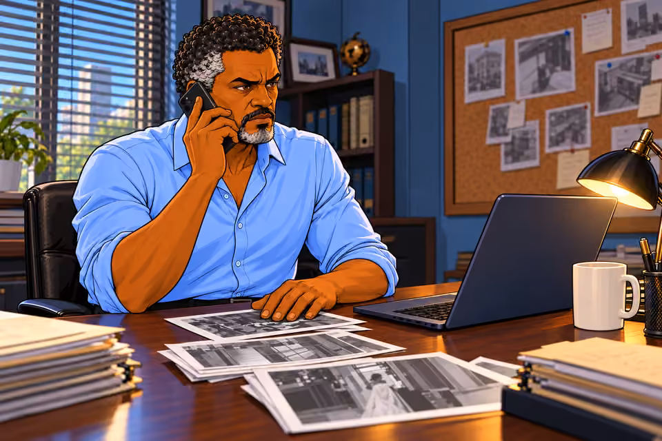 Cartoon illustration: Musa calls the laboratory.