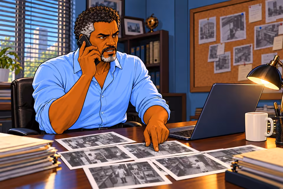 Cartoon illustration: Musa requests a frame-by-frame analysis of the wedding footage.