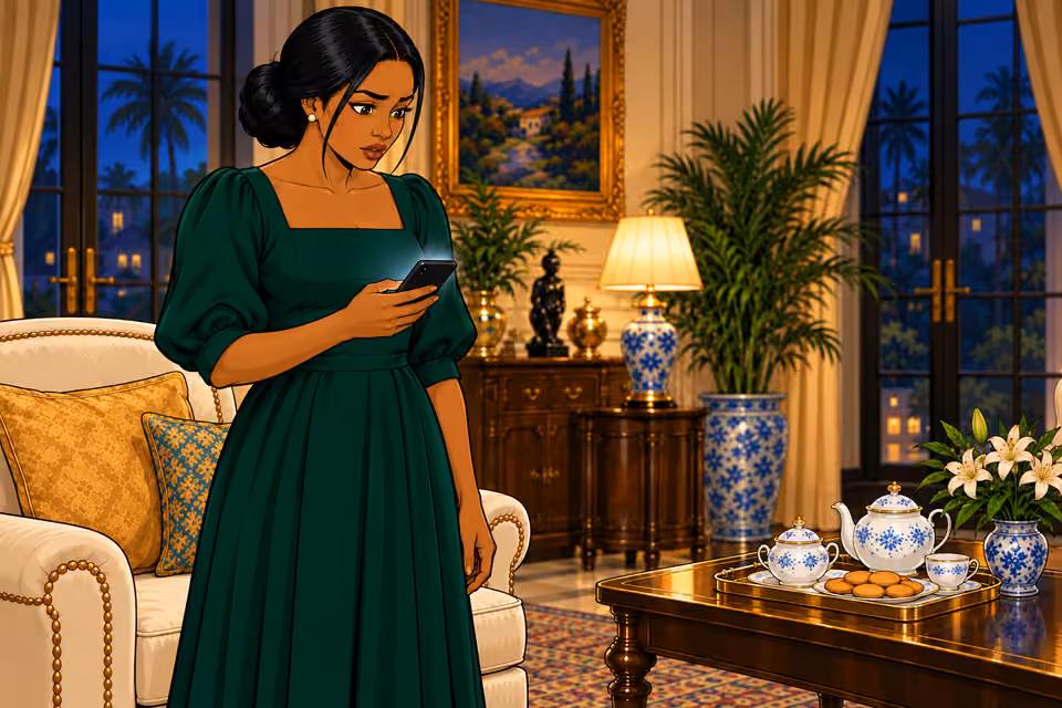 Cartoon illustration: That evening, Amaka receives an anonymous message.