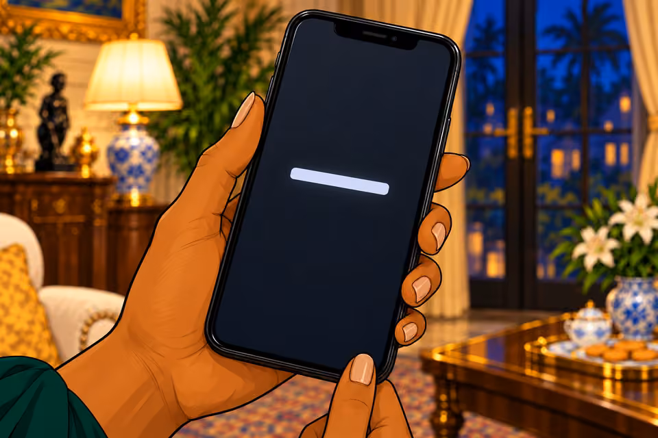 Cartoon illustration: Only a single line appears on the screen.