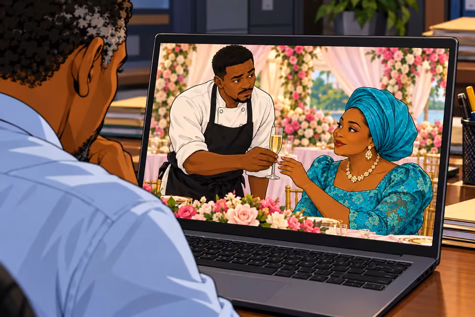 Moses brings Agnes a separate glass of champagne.