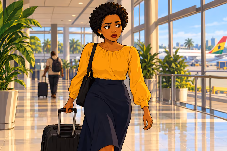 Uju arrives in Accra without telling anyone.