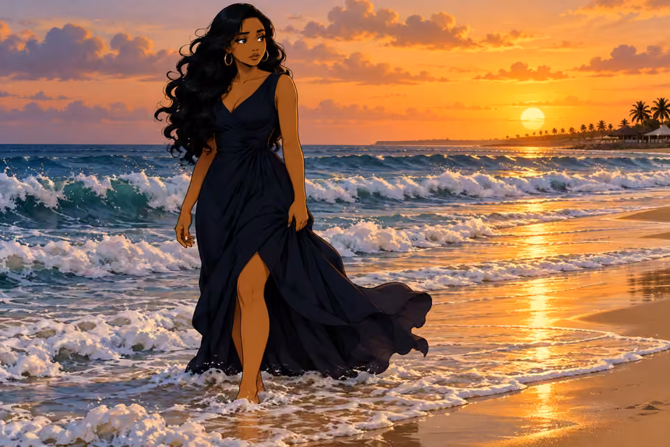 Amaka stands alone in the surf at Elegushi Beach.