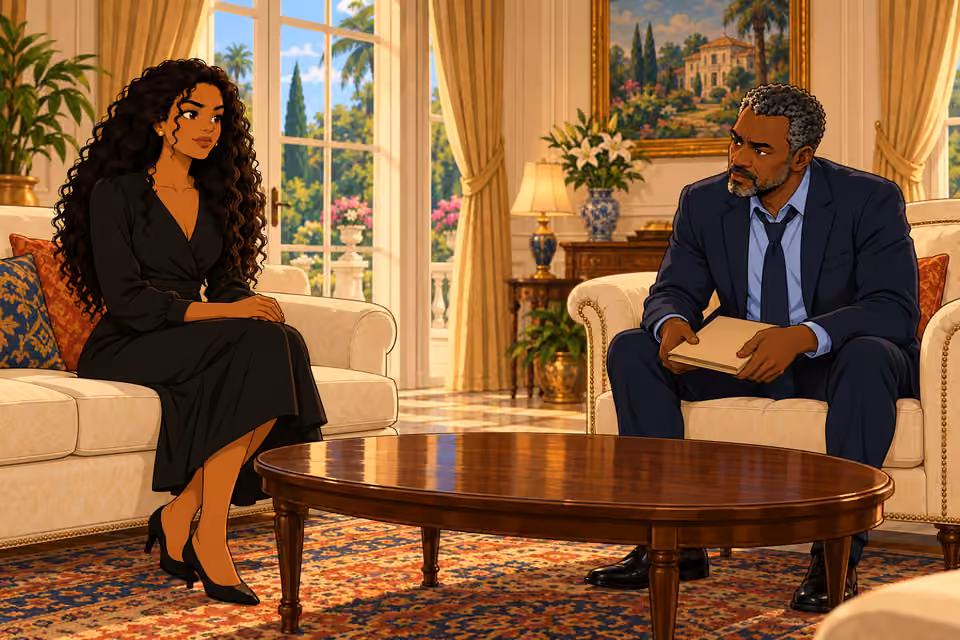 Musa and Amaka meet in the drawing room.