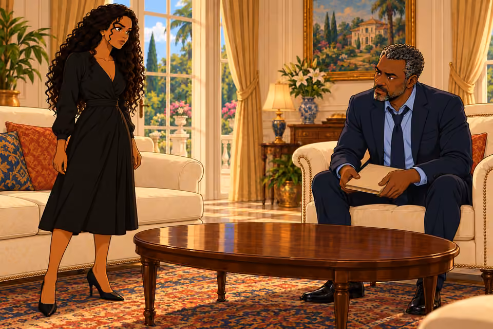 Amaka stands to question his unannounced visit.