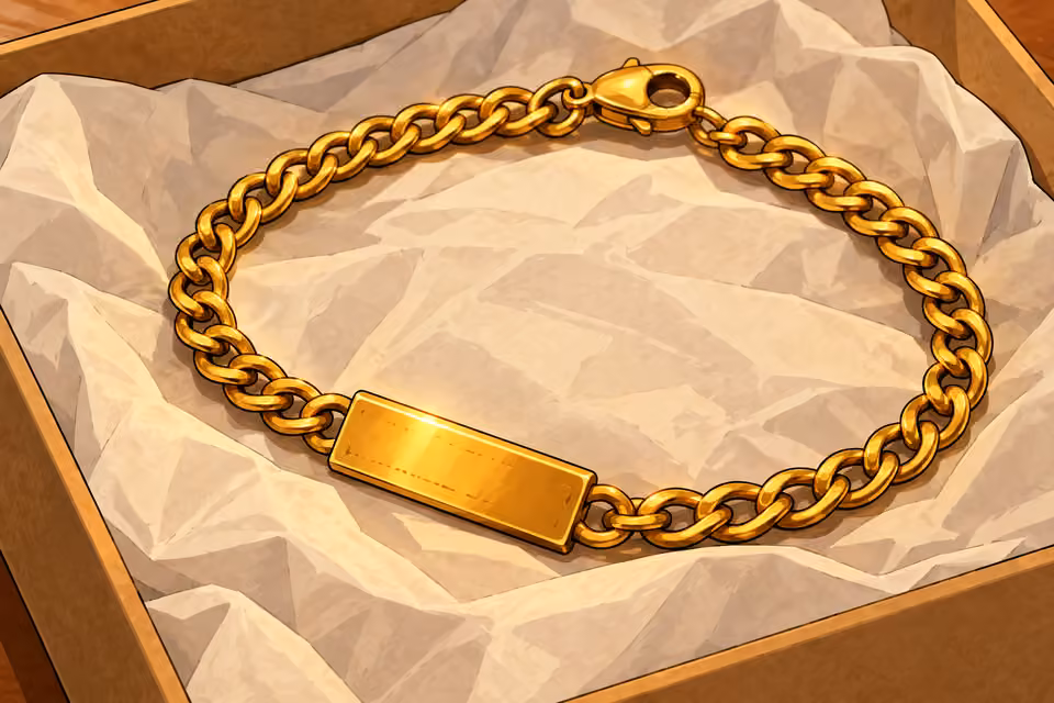 The gold bracelet bears a personal inscription.