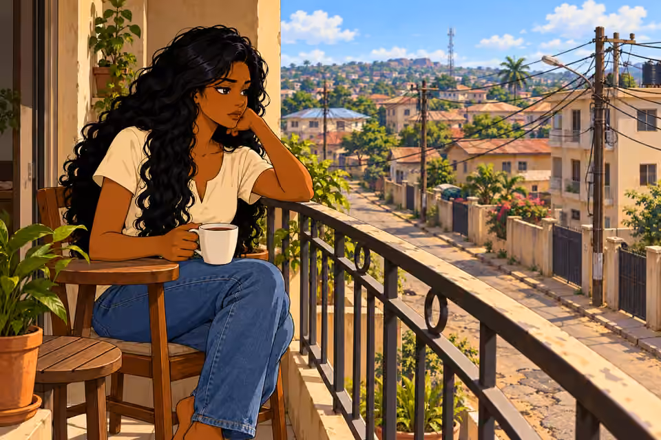 Her balcony overlooks an ordinary, imperfect street.