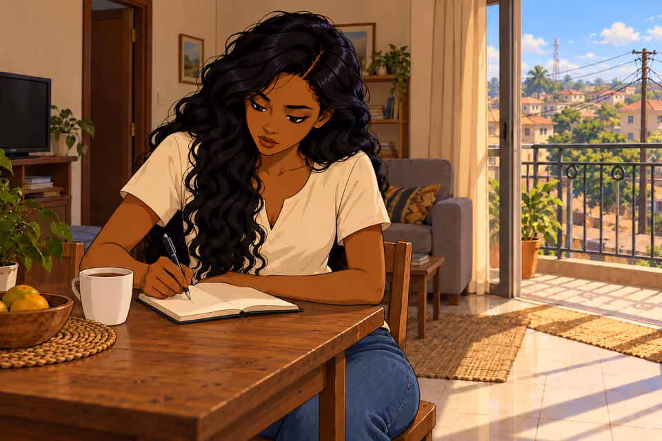 She begins to write a new lesson.