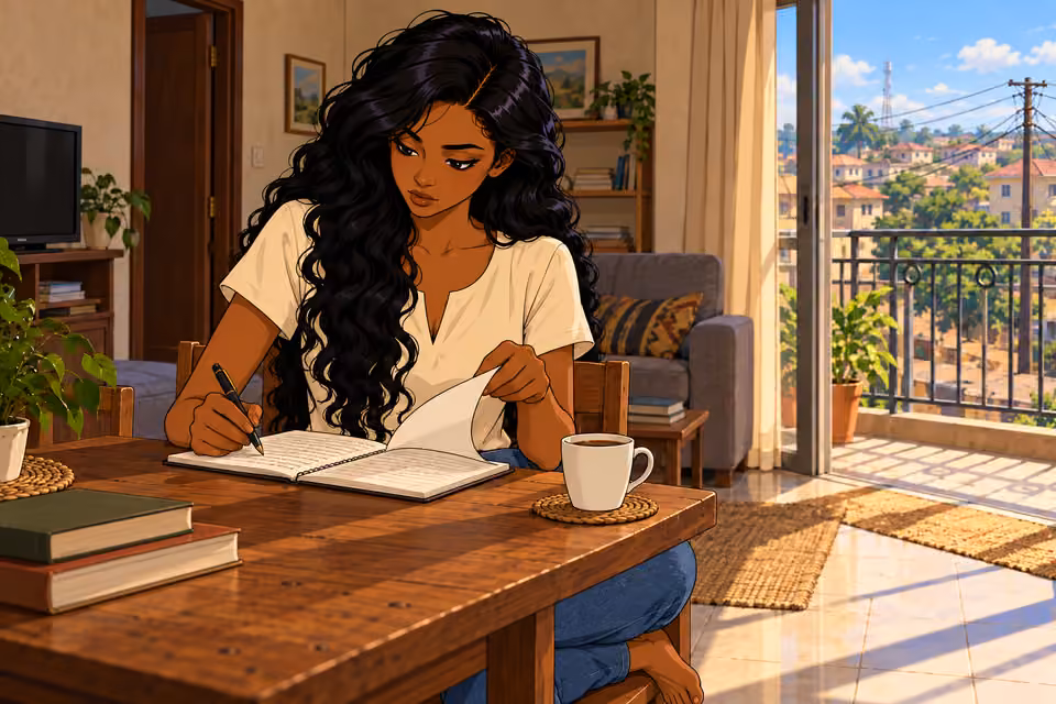 She moves to the next page.