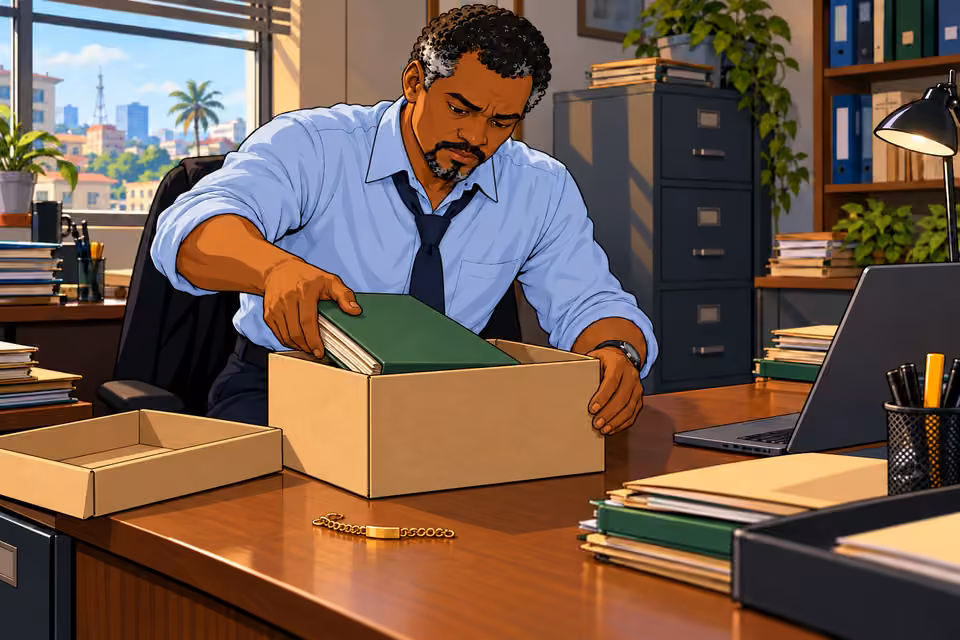 He puts the case into the archive.