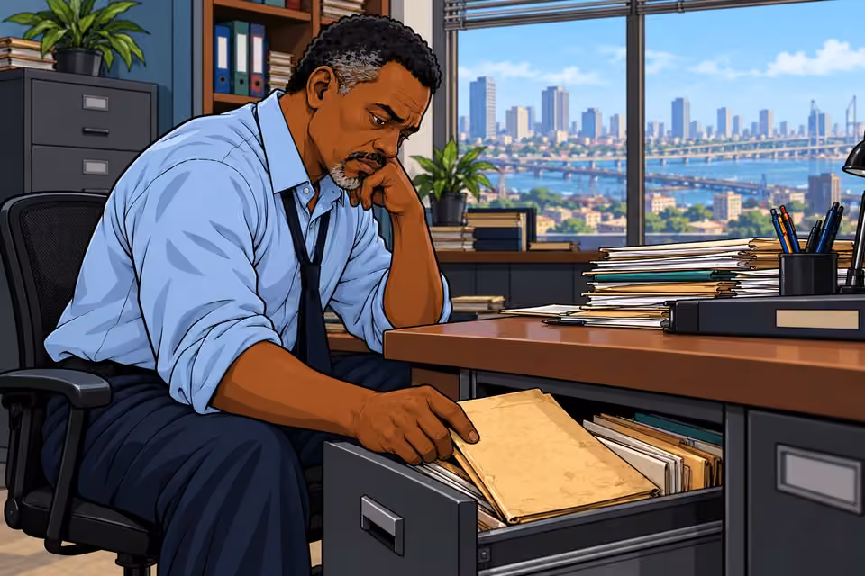 Musa hesitates over the old case file in his desk drawer.