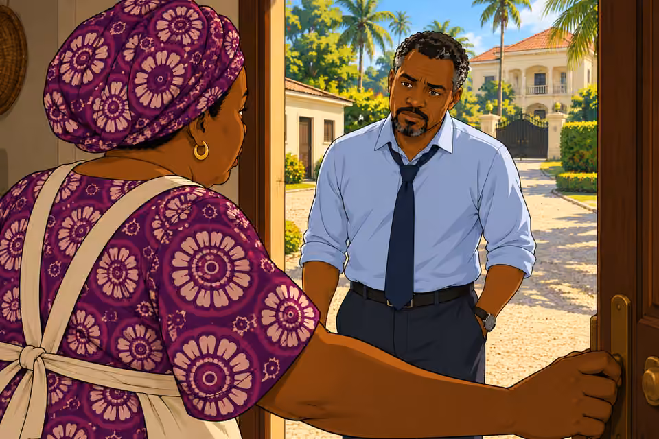 Mama Tutu answers the door.
